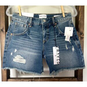 NWT Frayed Jeans Size 24 Mid Rise Distressed Midi Denim Shorts - Frayed Hem